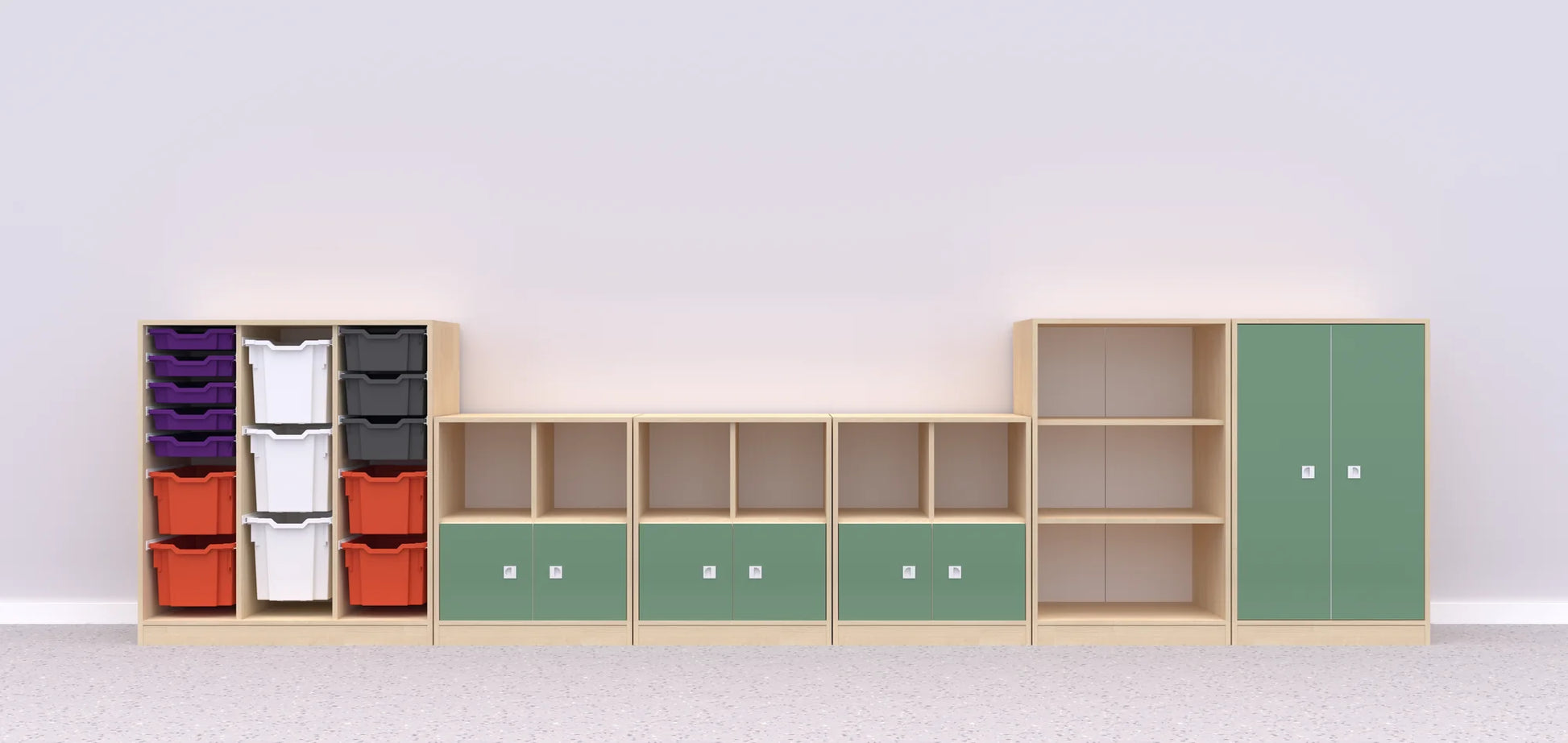 Zestaw mebli BLOX 8 – brzoza / biały z nadrukiem (Colours)