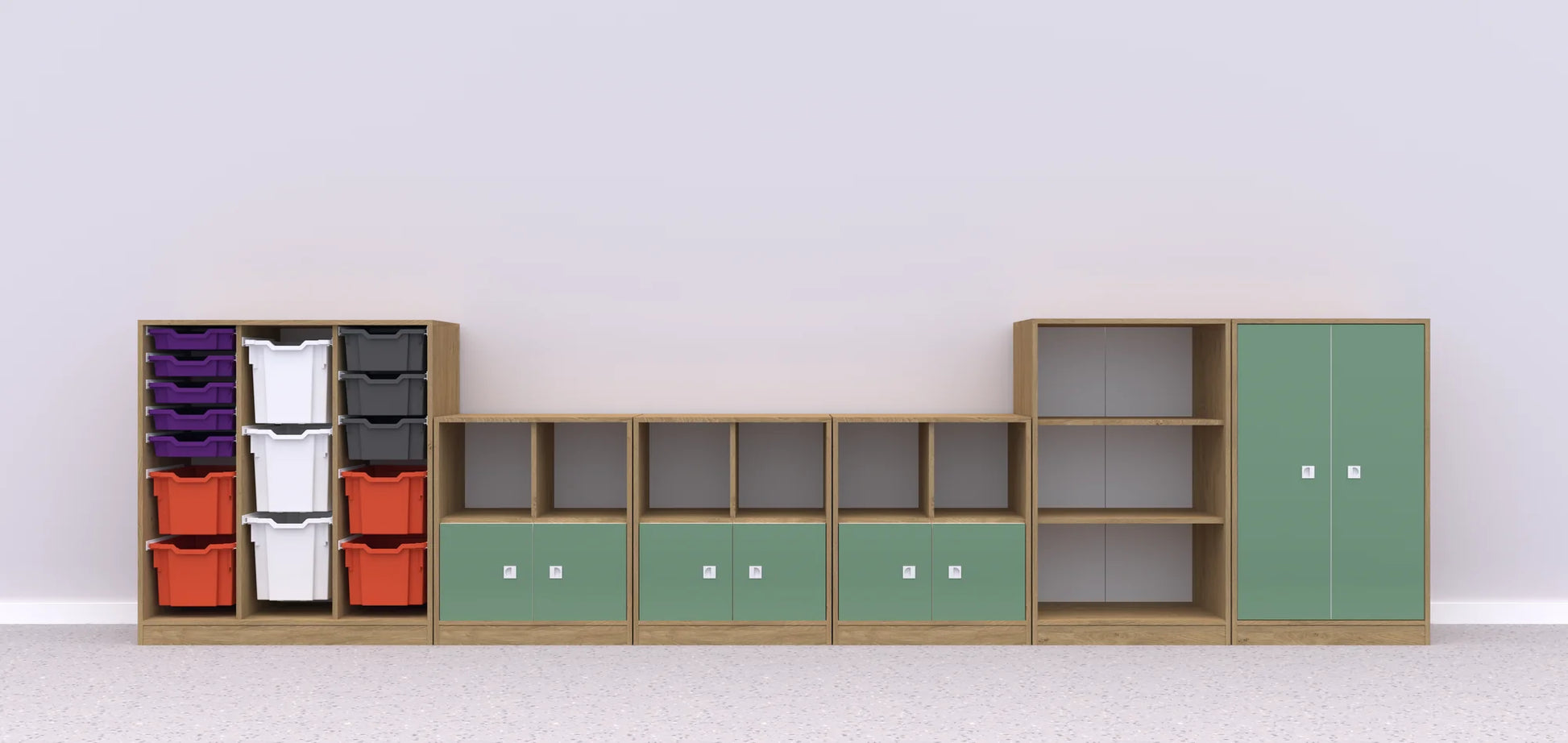 Zestaw mebli BLOX 8 – dąb / biały z nadrukiem (Colours)