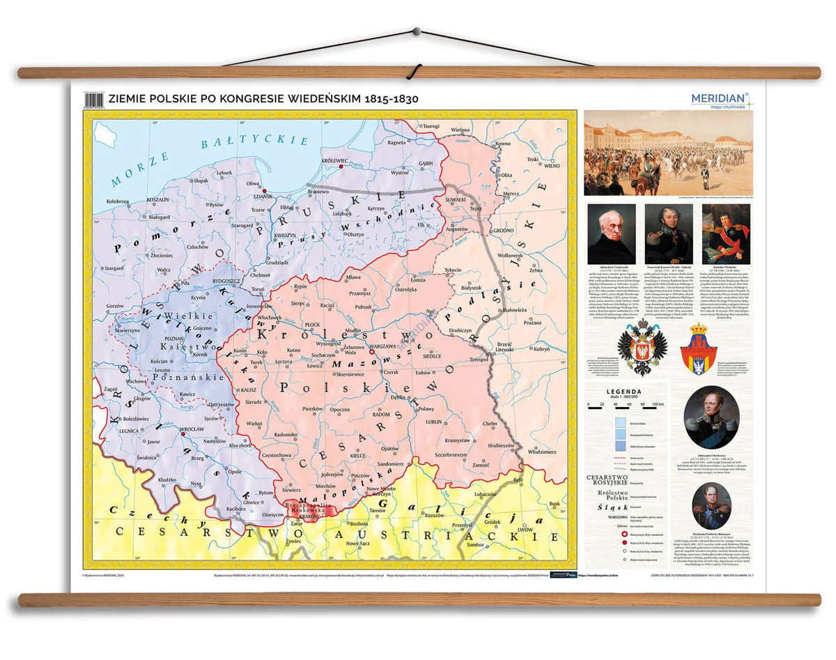 Ziemie polskie po kongresie wiedeńskim (1815-30) - mapa ścienna