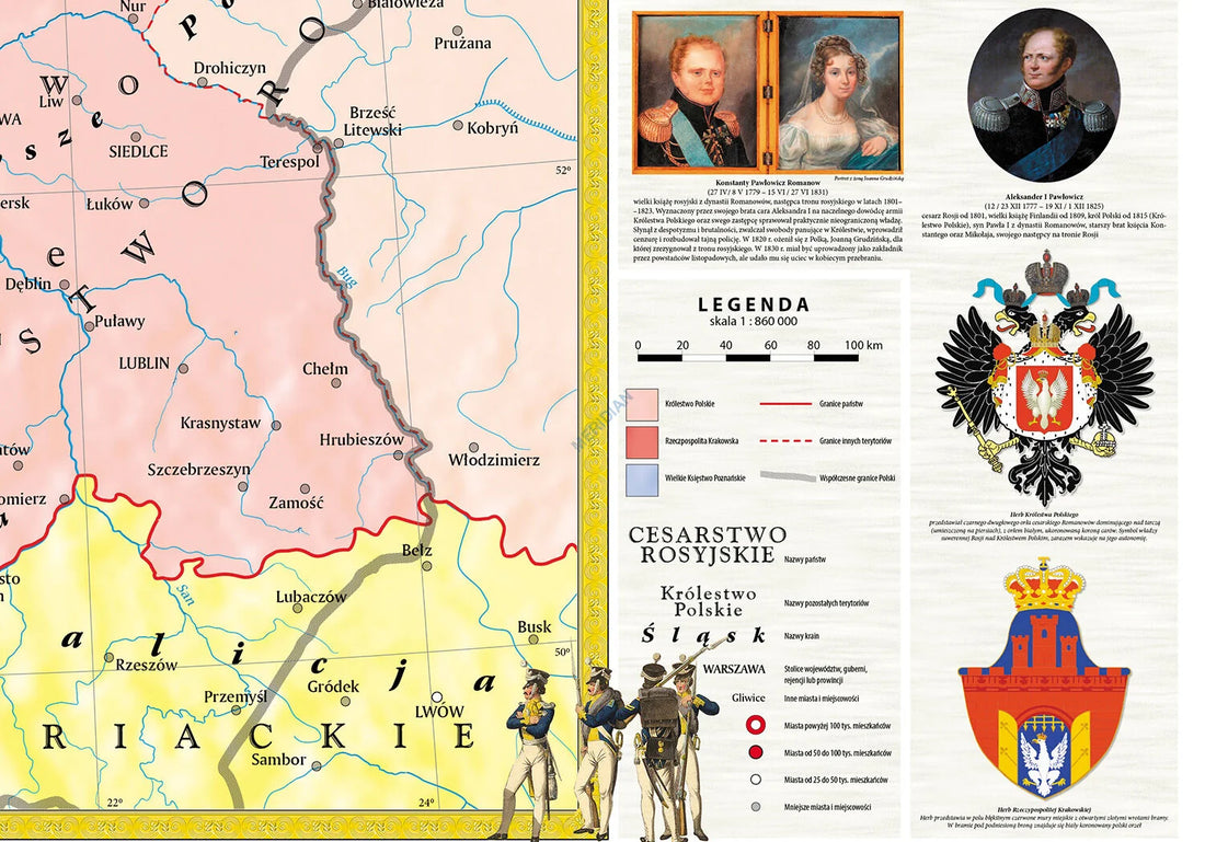 Ziemie polskie po kongresie wiedeńskim (1815-30) - mapa ścienna