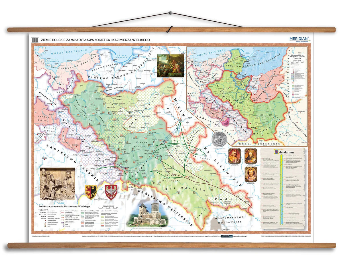 Ziemie polskie za Władysława Łokietka i Kazimierza Wielkiego - mapa ścienna