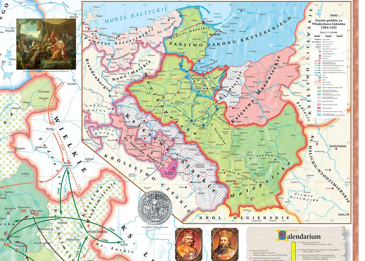 Ziemie polskie za Władysława Łokietka i Kazimierza Wielkiego - mapa ścienna - zdjęcie 2