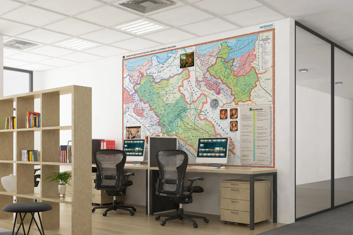 Ziemie polskie za Władysława Łokietka i Kazimierza Wielkiego - mapa ścienna - wersja fototapeta
